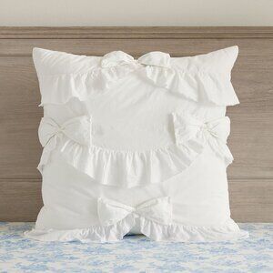LoveShackFancy x Pottery Barn Ruffle Bow EURO Square Sham Pillow Cover Ivory New